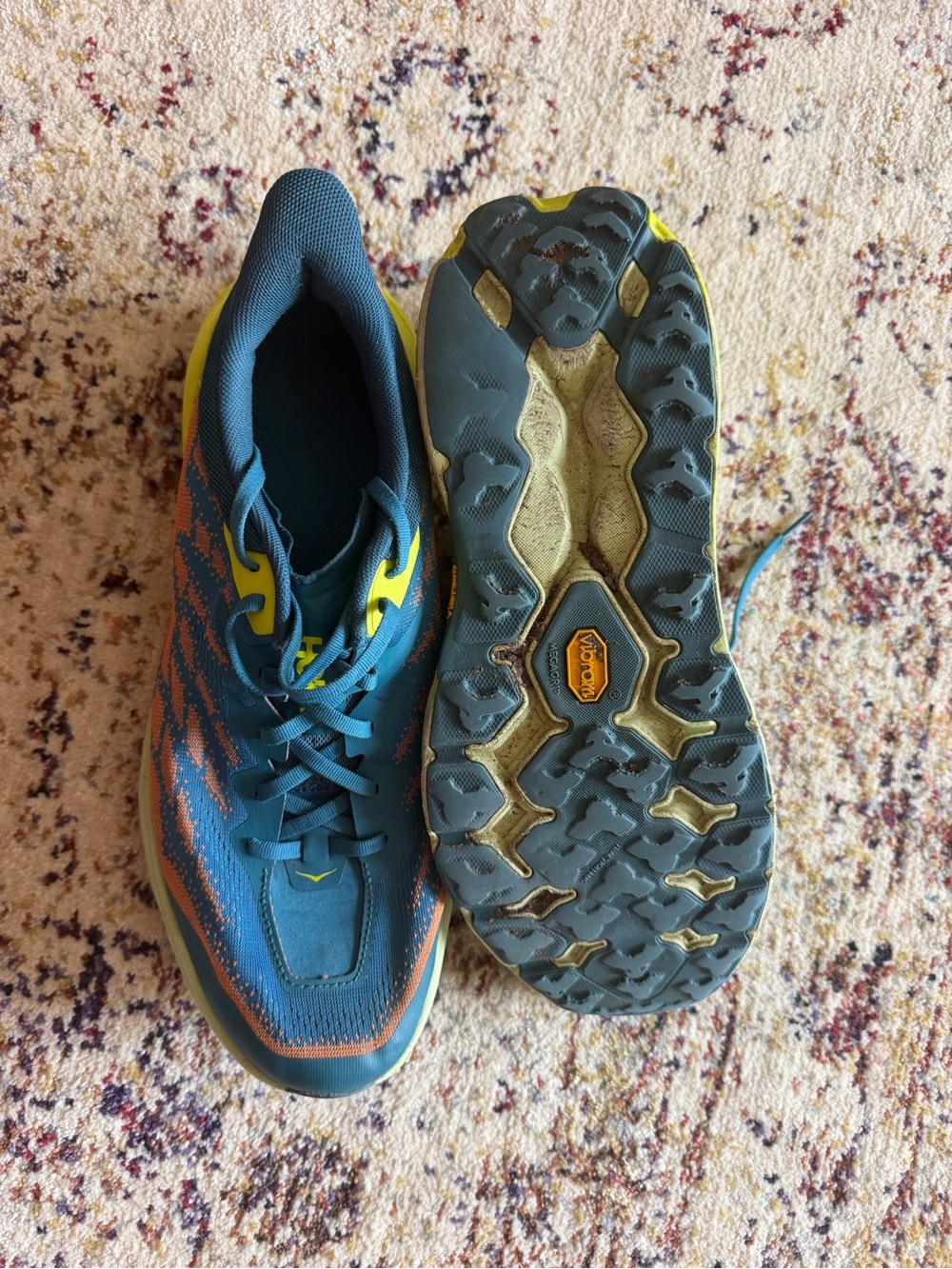Hoka Men, Neon Yellow, and Orange Trail Sneakers - Picture 5 of 5